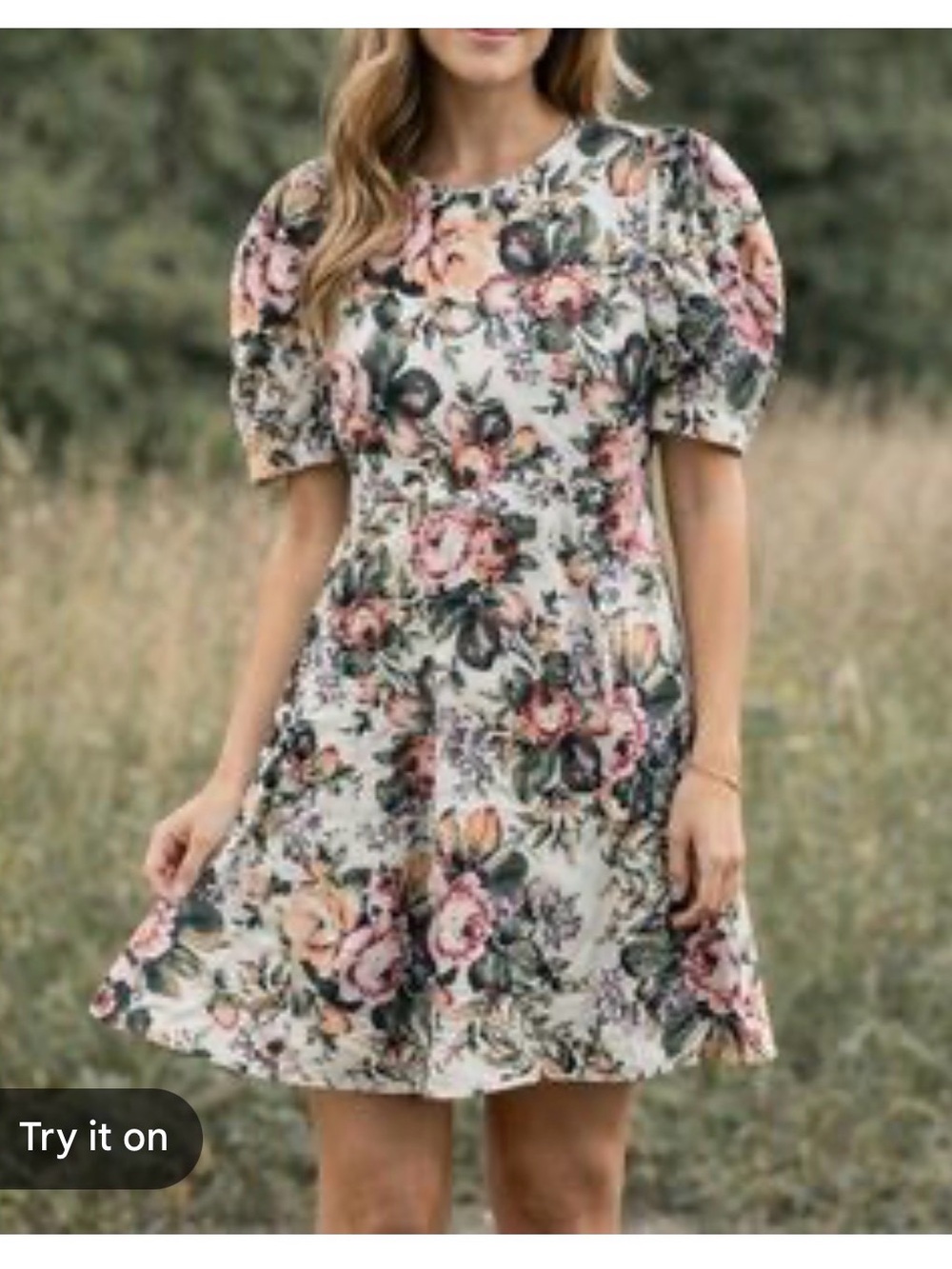 Olivaceous Multicolor Floral Puff Sleeve Mini Dress Size Small Cottage core Vtg